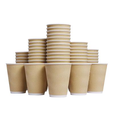 China Free 8oz 100% Biodegradable Plastic 12oz 16oz Corrugated Biodegradable Kraft Paper Cups Ripples Double Wallpaper Coffee Cup With Lids for sale