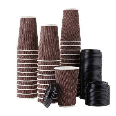 China 8oz 12oz 16oz Ripple Free Plastic 100% Biodegradable Plastic Triple Walled Ripple Paper Cup Disposable Cup For Tea Coffee Cappuccino Hot Drinks for sale