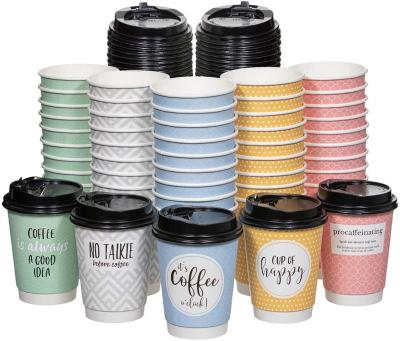 China Disposable Double Wall Coffee Biodegradable Customized Printing Hot Beverage Packaging Paper Cups 12 Oz With Lid for sale