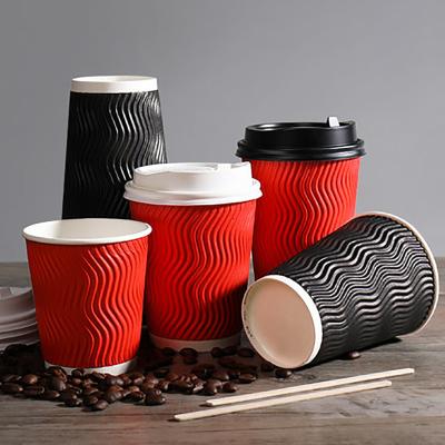 China 8oz 12oz 16oz Free Custom Paper Cups 100% Recyclable Plastic Coffee Cardboard Logo Disposable Ripple Double Wall for sale