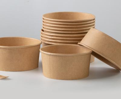 China ODM/OEM Quick Edible Kraft Paper Packaging Boxes Brown Eco-friendly Biodegradable Disposable Salad Round Food Wrappers for sale