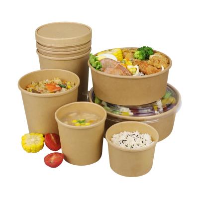 China ODM/OEM Eco-friendly Food Wrappers Round Brown Food Grade Biodegradable Disposable Salad Fast Edible Fraft Packaging Boxes for sale