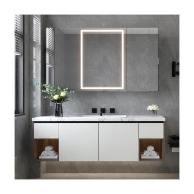 China Modern vanity wooden panel bathroom cabinet with mirror bathroom cabinet furniture with sinks and mirror for sale