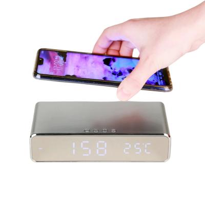 China Files Multifunctional Wireless Phone Charger With LED Alarm Clock Desktop Digital Alarm Clock Modern Date Charging Electronic Temp for sale