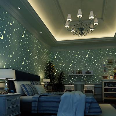 China 3d star moon wallpaper modern noctilucence non-woven kids bedroom wallpaper for sale