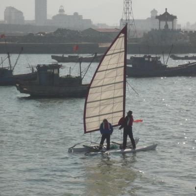 China Water Sports 4m Fiberglass Hull Material Catamaran Sailing Special Purpose For Training And Competition for sale