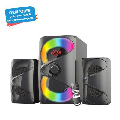 China USB/SD/FM/BT/Remote Control Speaker Active Surround Audio Subwoofer with LED Light and Wood Design for sale