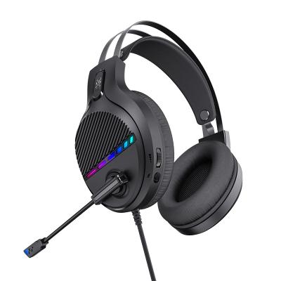 China Benutzerdefiniertes Logo USB 3,5 mm RGB LED Surround Sound Computer Kopfhörer Overear Kopfhörer Spiele Kopfhörer Gamer zu verkaufen