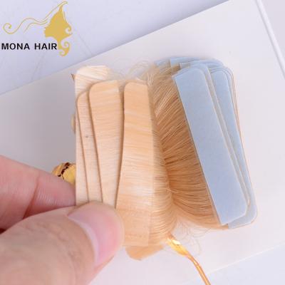 China Mona Straight 100% Virgin Human Hair Blonde Tape In Raw Hair Extensions Russian Cuticle Aligned Virgin Hair for sale