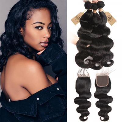 China Cheap Wholesale 100% Indian Hair Body Wave Hair Bundles With Closure, Raw Peruvian Hair Bundles Body Wave 100% Full Cuticle Aligned for sale