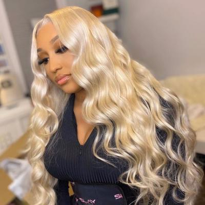 China #613 Body Wave Remy Bouncy Transparent HD Lace Up Body Wave Virgin Wig Bleached Knots HD Pre Plucked Lace Up 613 Hair Wig for sale