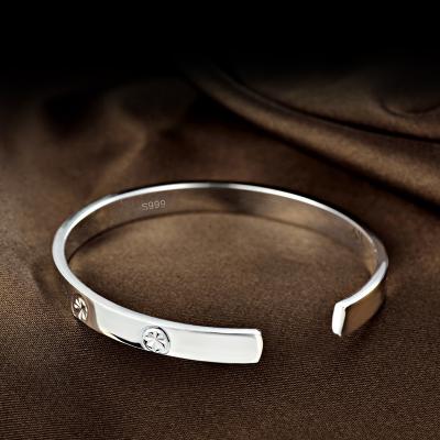 China Trendy Fashion S999 Sterling Silver Bracelet Simple Open Style Shiny Solid Pure Silver Bracelet for sale