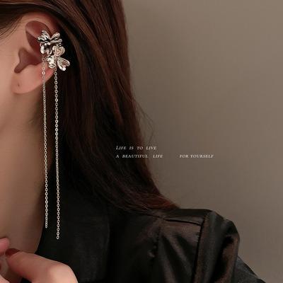 China Fashion Temperament Flower Tassel Earring Bone Soft Clip Earring Long Niche Personality Earrings for sale