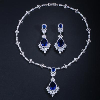 China High Quality Advanced Silver Plated Vintage Zircon Earrings Necklace Fashion Wedding Bridal Jewelry Sets for sale