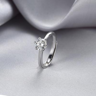 China 1 Ct D Color Moissanite Round FASHIONABLE Fork Cut Six Adjustable Silver Rings Wedding Engagement Eternity Band for sale