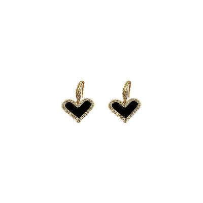 China Micro-inlaid zircon love punk earrings full of simple elegant women's earrings new black diamond temperament earrings for sale