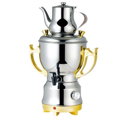 China 360 Degree Rotation Base 3.5L Stainless Steel Electric Turkish Russian Tea Maker Samovar With Gold Plating for sale