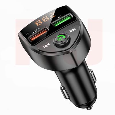 China High Quality LED Voltage Display BT FM Wireless Transmitter Dual Cars Kit Mp 3 Game QC3.0 USB Ports Car Charger Radio Adapter For Gift for sale