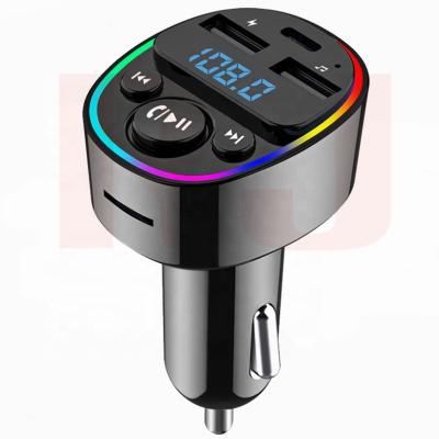 China Support TF Card Mini Portable FM Transmitter Colorful Mood Lights Type-C USB Car Radio Mp3 Adapter Music Player Charger for sale