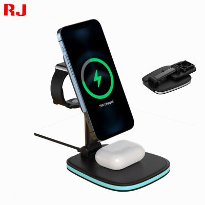 China Inalambrico Mobile Phone Tablet Charging Cargador Dropshipping 2 in 1 Stand 15W Portable Magnetic Foldable Phone Fast Charging Wireless Charger for sale