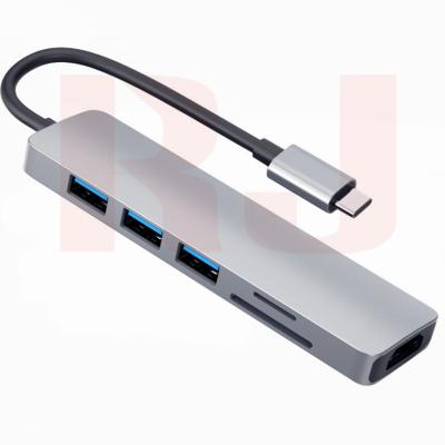 China Muilt Work Aluminum 6 in 1 3.0 Type C Adapter USB C USB HUB Port SD TF Card Reader to 4K for Mac for sale