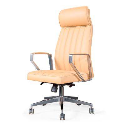 China Ergonomic (Height) Adjustable High-Back Lozenge-stitched Commercial Leather Executive Chair with Aluminum Armrests and Powerful Lumbar Support for sale