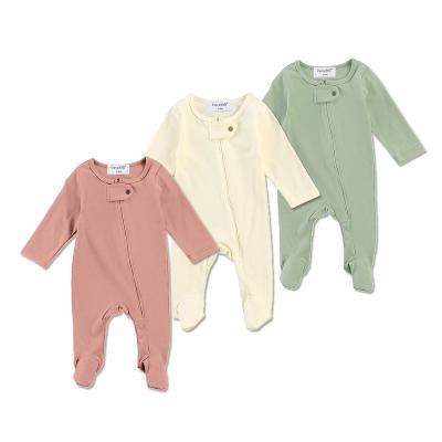 China New GOTS Style GOTS Organic Cotton Clothes Footie One Piece Romper Baby Romper Zipper Baby Jumpsuit Neutral Baby Clothes for sale