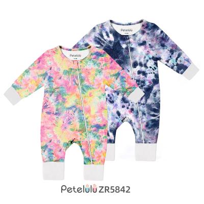 China Baby Casual Hot Sale Tie Dye Petelulu Long Sleeve Zipper Romper With Wholesale Price Baby Tie Dye for sale