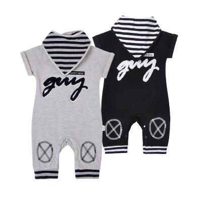 China Short European Mum Guy Kids Clothes Baby Eco-Friendly Bib Stripe Raglan Sleeve Romper for sale