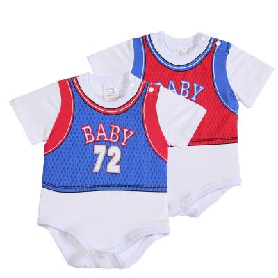 China Wholesale Short Sleeve Blue White Graphic Letters Printing Custom Baseball Baby Romper Jumpsuit Clothes for sale