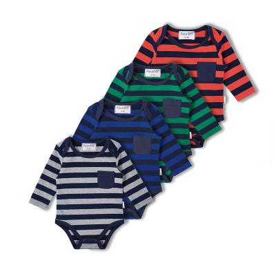 China Amazon Hot Selling Long Sleeve Wrap Collar Stripe Cotton Long Sleeve Baby Jumpsuit Newborn Rompers for sale