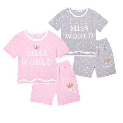 China Other Pink and Gray Tiara Summer Cute T-shirt Girls Cotton Pajamas Girls Pajamas Set for sale