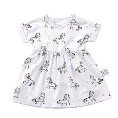 China Anti-Wrinkle Tank Top Cotton Shorts Bat Sleeve Full All Over Unicorn Printing Summer Baby Girl Dress Designs for sale