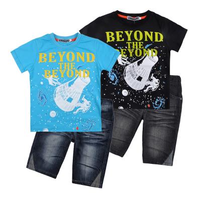 China 2 Pieces Anti-Pilling Casual Boy Set Short Sleeve T-Shirt And Jeans Pants Kids Leisure Suit for sale