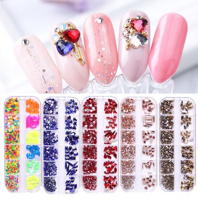 China WELLFLYER 12 Plastic Grids Nail Art Decoration Kit 3D Rhinestone Gems, Nail Rivets, Studs Nail Charms Multicolor Acrylic Crystals for sale