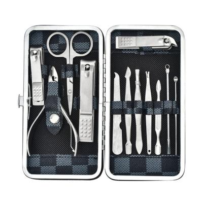 China Stainless Steel Manicure Supplies Wellflyer MS-008-14 Pedicure Manicure 12 Pieces Portable Nail Sets for sale