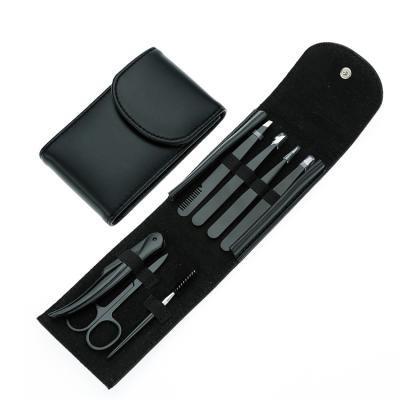 China Custom Black Eyebrow Wellflyer Stainless Steel Eyebrow Tweezers Set With Case for sale