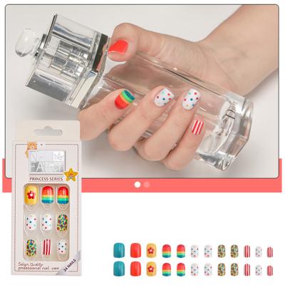 China WELLFLYER-24 Pcs Square Design Fake Nails Natural Press On Artificial Fake Nail Design04 Cute For Kids And Adults for sale