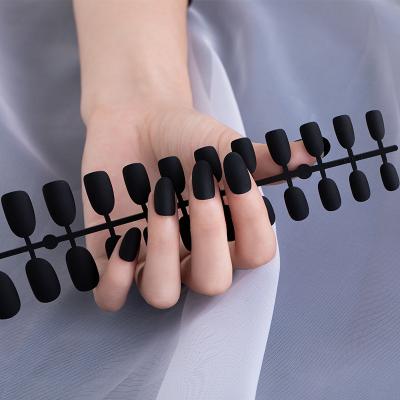 China WELLFLYER 24pcs Design Almond Flexible Matte Black False Nails Press On Office Finger Daily Wear False Nail Tips for sale