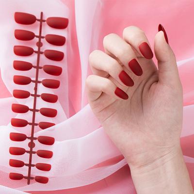 China WELLFLYER Design Almond Flexible Red Matte False Nails Press On False Nail Tips Office Finger Daily Wear for sale