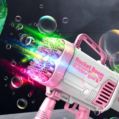 China Hot Sale 64 Toy Bubble Gun 2022 Summer Ourdoor Light Hole Bubble Gun Bazooka Gatling Gun Refillable Bubble Gun for sale