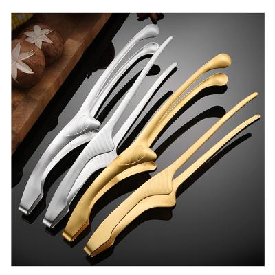 China Viable Factory Stainless Steel BBQ Steak Clip Salad Tongs and Bread Gold Food Direct Multi Functional Tongs for sale