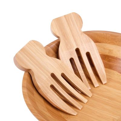 China Sustainable High Quality Custom Bamboo Salad Server With Serving Hands Spaghetti Mix Serving Tool for sale