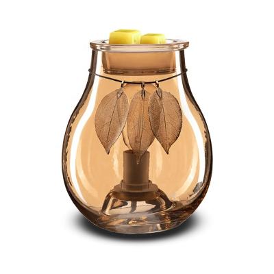 China Home Aroma Gold Diffuser Diffuser Aroma Leaf Decoration Essential Oil No Fire Wax Lamp Household Night Melt Light for sale