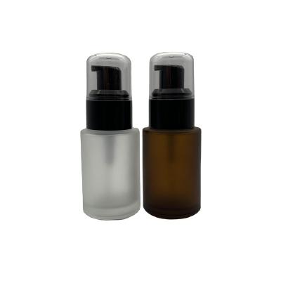 China Cosmetic 30ml Frosted Glass Cylinder Pump Bottle Luxury Clear Cosmetic Cream Eco-friendly Bottle for sale