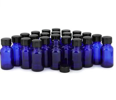 China 5ml Essential Oil Glass Cosmetic Blue Bottles With Screw Cap Or Dropper Or Spray DIN 18mm Glass Bottle for sale