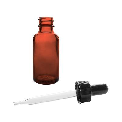 China Personal Care Round Boston Glass Amber Bottle With Black Glass Dropper for sale