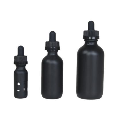 China 18 20 22 mm 15ml 30ml 60ml 120ml Dripper Black Boston Round Glass Cosmetic Bottle With Child Resistant Dropper Cap for sale