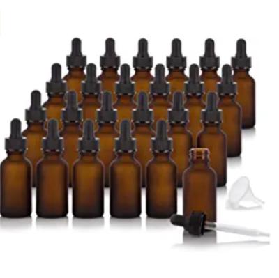 China 30ml Cosmetic Amber Round Boston Glass Bottles For Homemade Essential Oils Chemical Lab Wedding Decor Tincture Bottles With Dropper for sale