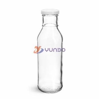 China Sauce/Soy Juice Storage Glass Bottles, 12 Ounce Clear BBQ Sauce Glass Bottles With White Metal Hook Caps for sale